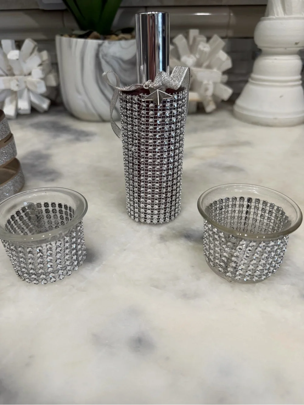 Bundle of 4- Bath & Body Works 3 wick candle holder , room spray and votive Set